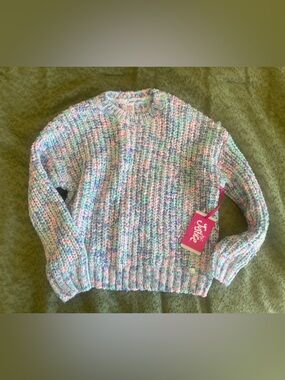 NWT • Justice Pastel Multicolor Sparkle Crochet Sweater